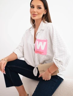 Dámska bavlnená košeľa s opaskami a kravatami béžová