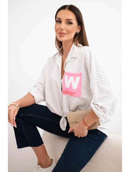 Dámska bavlnená košeľa s opaskami a kravatami béžová