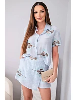 Dámske tričko s krátkym rukávom a sukňa-šortky s výšivkou modrej farby