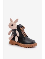 Skórzane Ocieplane Botki Dziecięce Na Zamek Z Misiem Vinceza 36261 Czarne