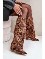 Dámské Kozačky Na Podpatku Kolena Leopardí Hnědé model 21679655 - Boto