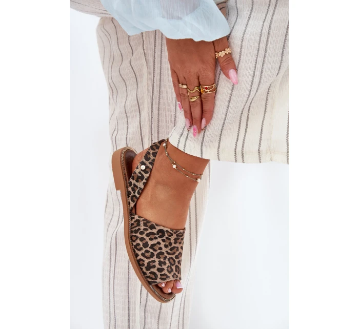 model 21697372 Kožené Nazouvací Sandály Leopardí - Zazoo
