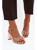 Sandály na podpatku s krystaly D&A MR52-237 zlaté Sandály na podpatku s krystaly D&A MR52-237 zlaté