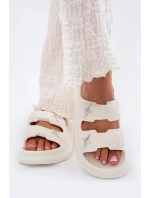 Dámske penové papuče na platforme - ecru