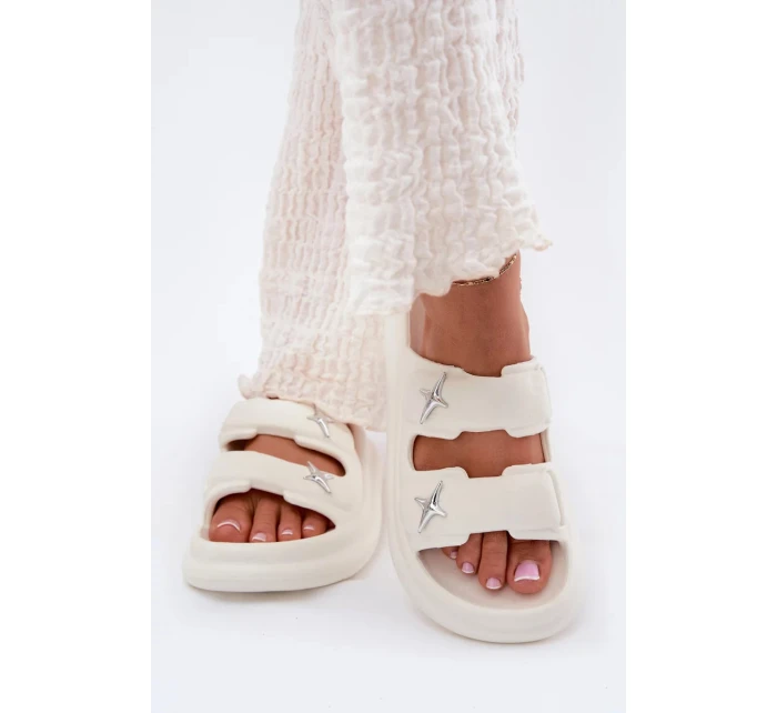 Dámske penové papuče na platforme - ecru