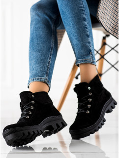 Dizajnové členkové topánky dámske čierne na plochom podpätku