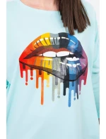 Oversize blúzka s dúhovou potlačou pier vo farbe mint