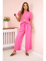 Viskózový komplet plisovaná halenka + kalhoty růžový Viskózový komplet plisovaná halenka + kalhoty růžový