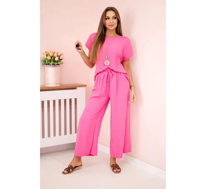 Viskózový komplet plisovaná halenka + kalhoty růžový Viskózový komplet plisovaná halenka + kalhoty růžový