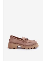 Masywne Mokasyny Damskie Zamszowe Beżowe Neloria Masywne Mokasyny Damskie Zamszowe Beżowe Neloria