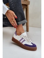 Zazoo N1068S6 Skórzane Niskie Sneakersy Damskie Na Platformie Białe