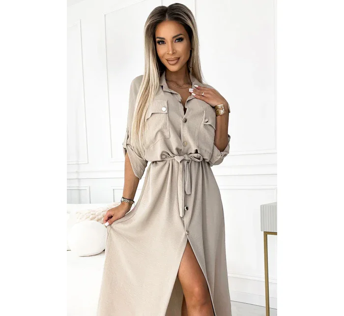 531-1 Midi košeľa so zlatými gombíkmi a kravatou - BEACH 531-1 Midi košeľa so zlatými gombíkmi a kravatou - BEACH