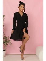 ISABELLE plisované šaty s dlouhými rukávy a výstřihem BLACK model 21215944 - numoco