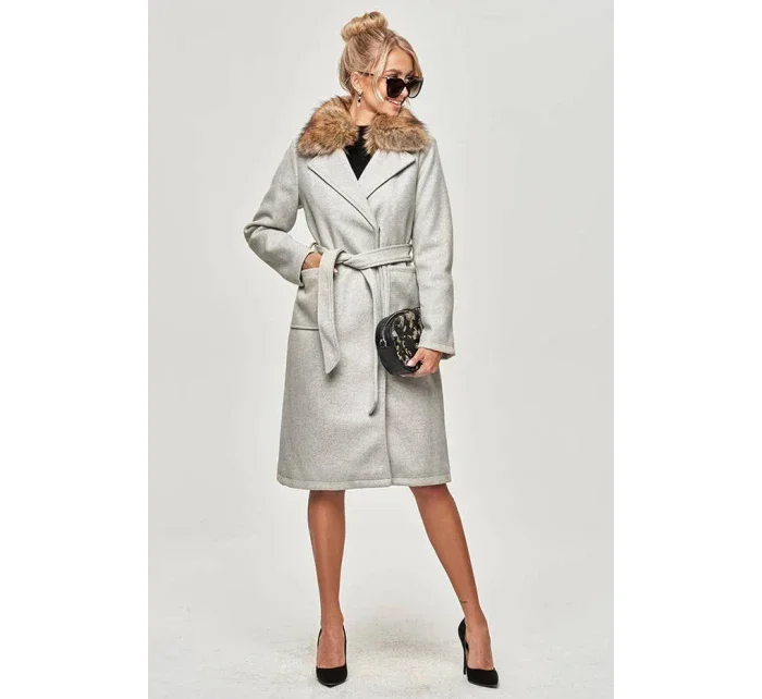 Svetlosivý dámsky kabát s kožušinou (SASKIA)