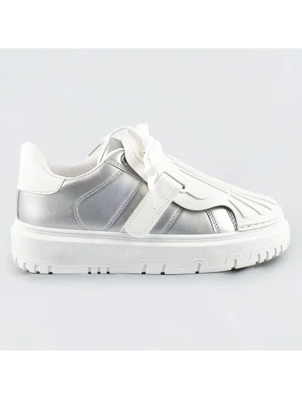 Strieborno-biele dámske športové topánky so zakrytým šnurovaním (RA2049)