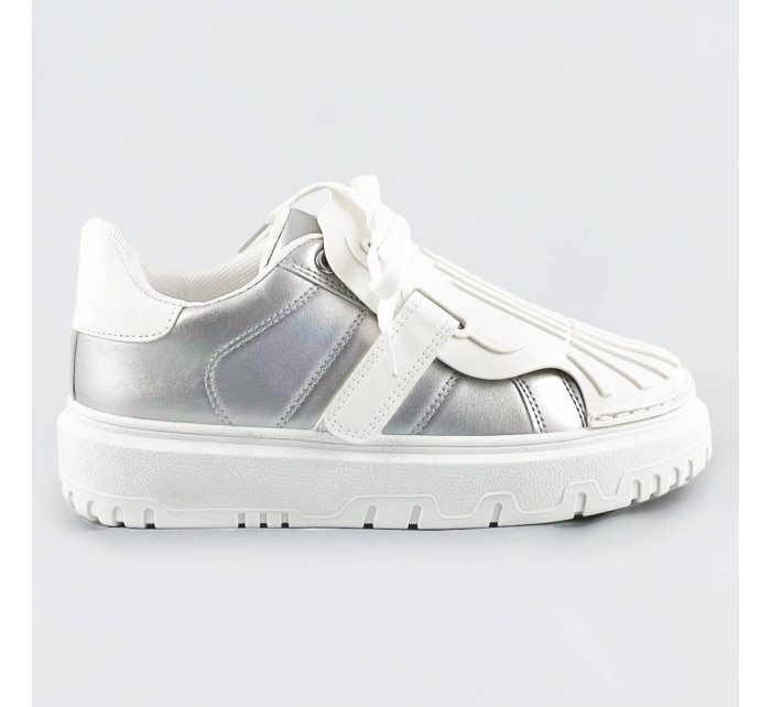 Strieborno-biele dámske športové topánky so zakrytým šnurovaním (RA2049)