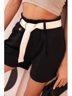 Dámske šortky s vysokým pásom a opaskom čierne