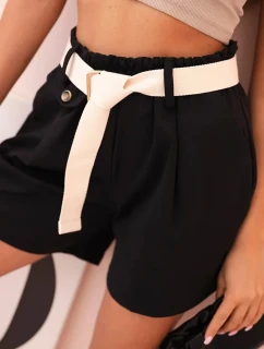 Dámske šortky s vysokým pásom a opaskom čierne