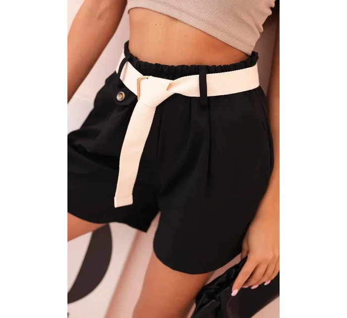 Dámske šortky s vysokým pásom a opaskom čierne