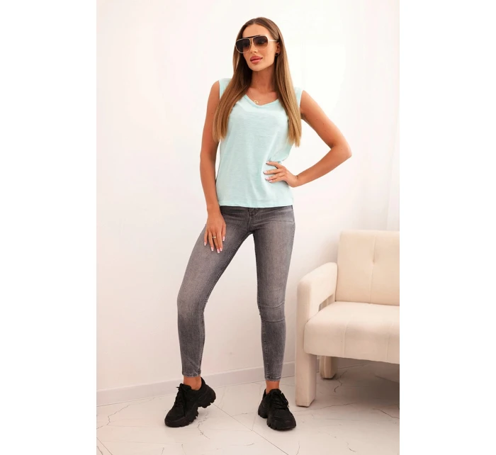 Dámske bavlnené tričko bez rukávov klasického strihu v mätovej farbe