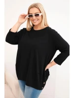 Dámská blůza Plus Size z bavlny s ozdobnými knoflíky a ohrnutými rukávy černá Dámská blůza Plus Size z bavlny s ozdobnými knoflíky a ohrnutými rukávy černá