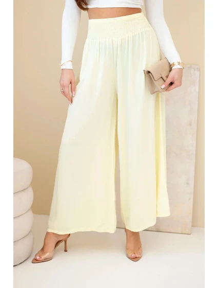 Dámske viskózové nohavice s elastickým pásom žlté