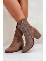Dámské Kožené Kotníkové Boty Na Podpatku Hnědé model 21686933 - S.Barski