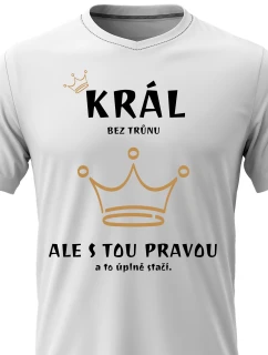 Pánské bavlněné tričko s potiskem - KRÁL BEZ TRŮNU - bílé