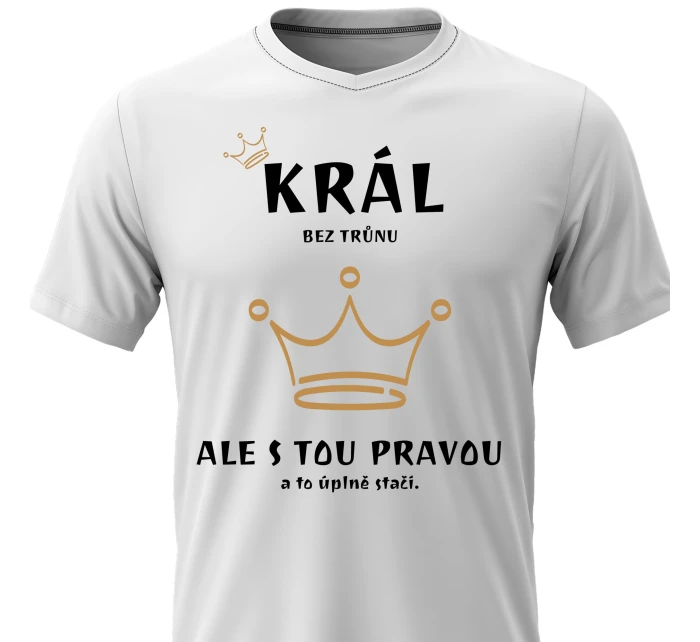 Pánské bavlněné tričko s potiskem - KRÁL BEZ TRŮNU - bílé