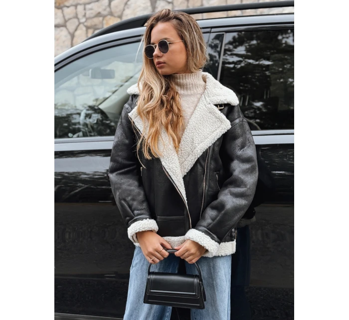 Dámska čierna bunda z ovčej kože ramones FashionStreet TY5246 Dámska čierna bunda z ovčej kože ramones FashionStreet TY5246