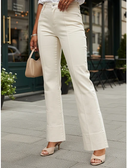 Dámske široké džínsy s vysokou sedmičkou béžové FashionStreet UY2944