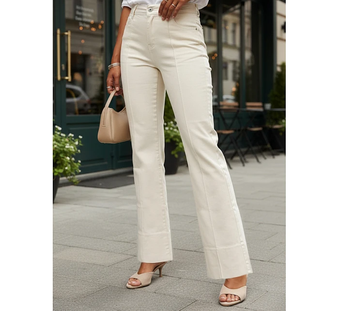 Dámske široké džínsy s vysokou sedmičkou béžové FashionStreet UY2944
