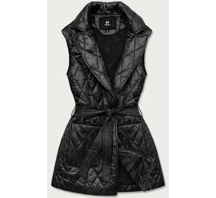 Čierna dámska vesta s golierom (JIN221)