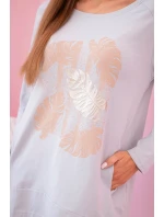 Dámská halenka s kapsami a ozdobným potiskem šedý Dámská halenka s kapsami a ozdobným potiskem šedý