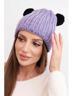 Dámska zimná vlnená čiapka s bambulou K433 fialová