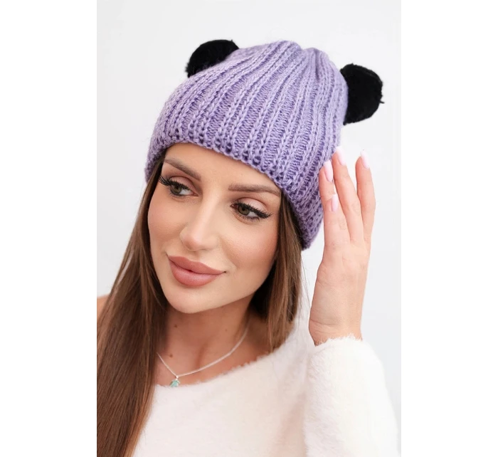 Dámská zimní čepice vlněná s bambulí model 21817779 fialová - K-Fashion Dámská zimní čepice vlněná s bambulí model 21817779 fialová - K-Fashion