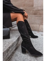 Dámské kozačky s podpatkem z eko semiše Černé model 21714748 - Boto