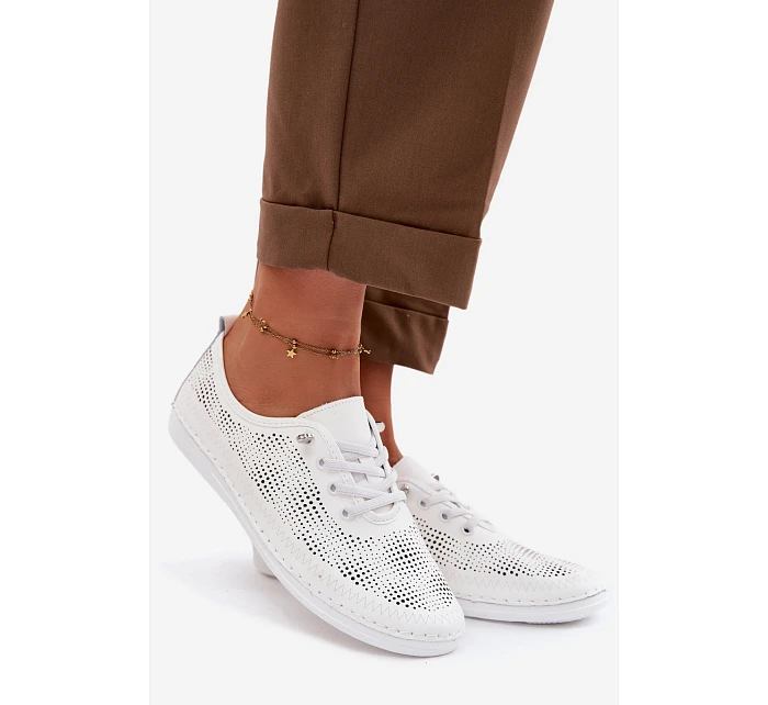 Kožené síťované dámské polobotky LR61-7083 Bílé