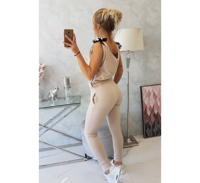 Nohavice/oblek s nápisom selfie beige