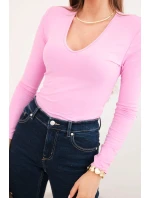 Dámska blúzka s výstrihom do V a dlhými rukávmi candy pink