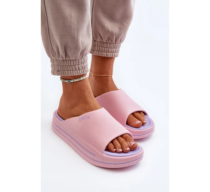 Klapki Damskie Na Platformie Big Star NN274A035 Różowe Klapki Damskie Na Platformie Big Star NN274A035 Różowe