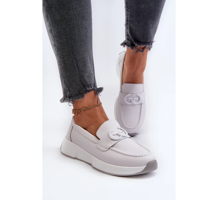 Dámské Kožené Mokasíny Na Platformě Světle Šedé model 21659703 - S.Barski