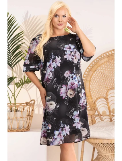 Dámske šaty SC331 čierne s kvetmi - Karko