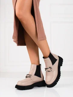 Exkluzívne dámske hnedé členkové topánky na plochom podpätku