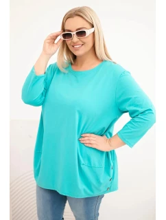 Dámská blůza Plus Size z bavlny s ozdobnými knoflíky a ohrnutými rukávy mátová