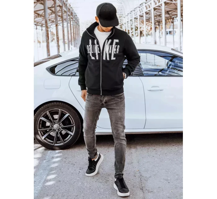 Pánska mikina na zips s potlačou čierna FashionStreet BX5413