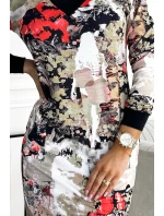 ELVIRA - Dámske šaty s farebným vzorom, výstrihom a dlhými rukávmi 407-1 ELVIRA - Dámske šaty s farebným vzorom, výstrihom a dlhými rukávmi 407-1