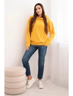 Dámská mikina s kapucí a klokaní kapsou z pletené bavlny hořčicová