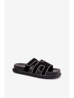 Klapki Damskie Ze Zdobieniem Na Platformie Czarne Delyna Klapki Damskie Ze Zdobieniem Na Platformie Czarne Delyna