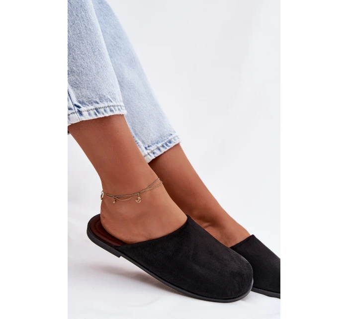 Dámské ploché nazouváky z eko semiše Černé Veronelle